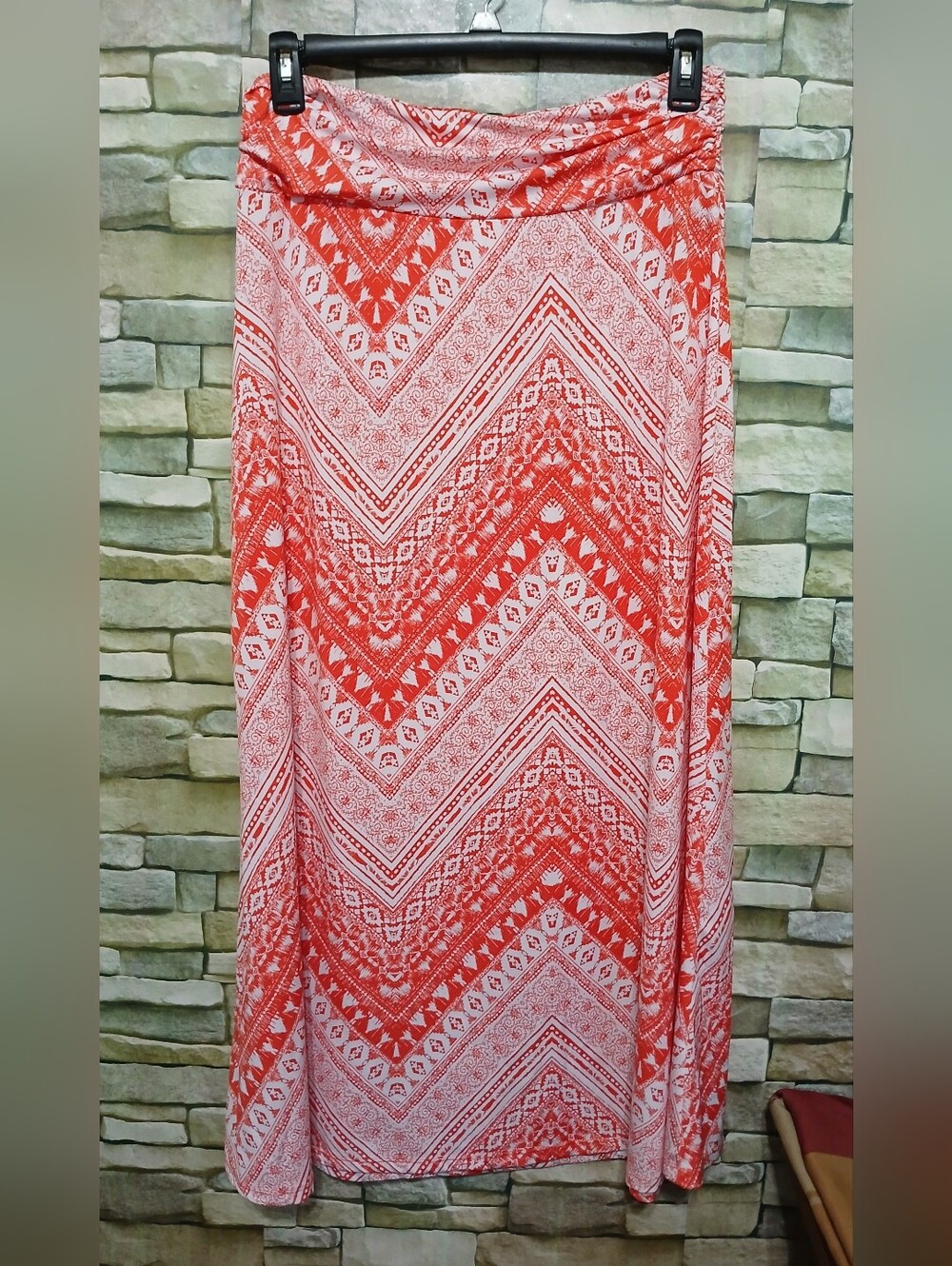 Signature Studio Coral and White Chevron Boho Maxi Skirt XL